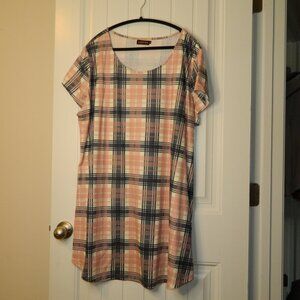 Reborn Pink and Blue Plaid Tunic 3X short sleeve
